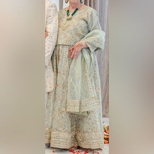 Mona Embroidery Luxurious 3 Piece Lehenga Set Light Mint Green Size XL
